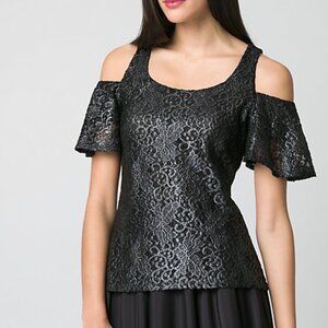 Brand new Le chateau  cold shoulder sparkle lace top. Made in Canadá
